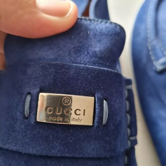Gucci Men's Blue Suede Driver Loafers Size 12 US - Picture 7 of 11